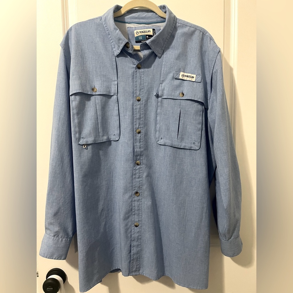 Magellan Outdoors Blue Fish Gear Shirt XL  mag wick blue long sleeve EUC